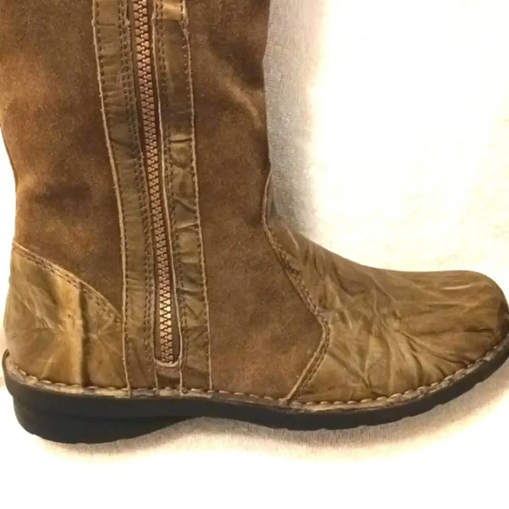 Clarks Leather Suede‎ Knee High Riding Boots Sz 9M COMFORT Sole BOHO KHAKI BROWN